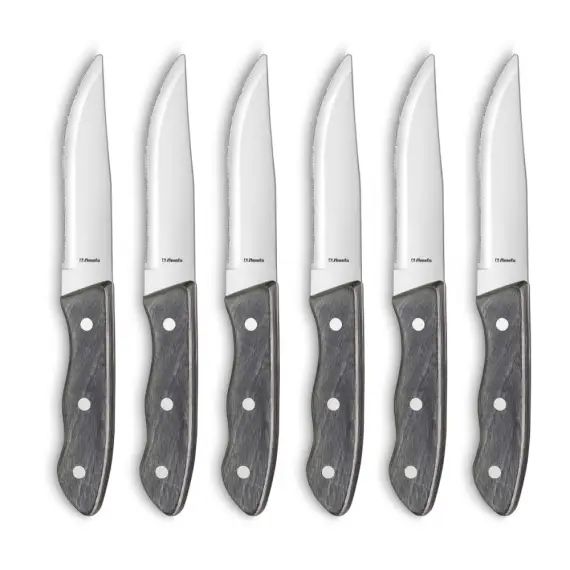 Set 6 couteaux steak en Acier Inoxydable + Bois Bois