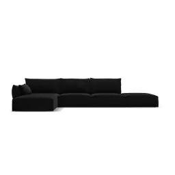 Canapé d’angle gauche 5 places en tissu velours noir