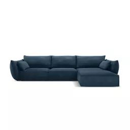 Canapé d’angle droit 4 places en tissu chenille bleu roi