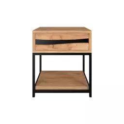 Table de chevet en bois d’acacia et métal, 1 tiroir et 1 étagère