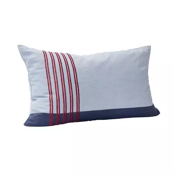 Coussin en coton bleu et rouge 50x80cm