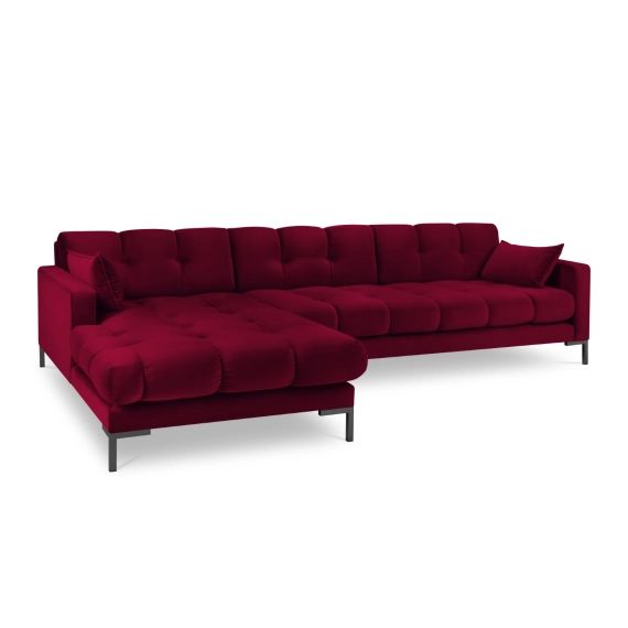 Canapé d’angle 5 places en velours rouge