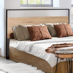 Tête de lit DETROIT 145 cm design industriel bois et métal noir avec fixations murales
