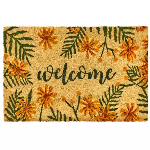 Paillasson coco fleurs jaunes welcome 60x40x1.5cm