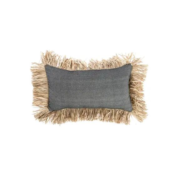 Coussin en coton et raphia noir naturel 30×50