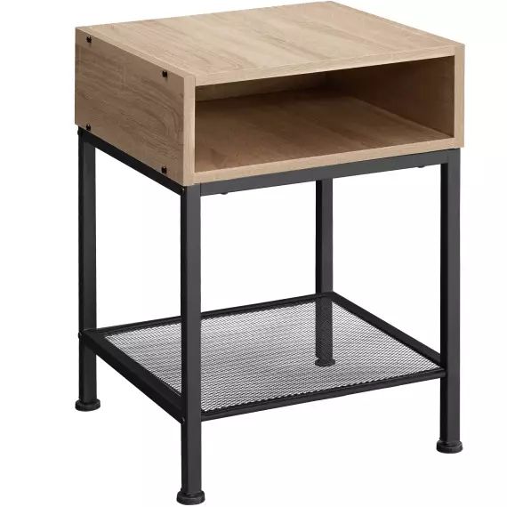 Table de chevet 40.5×40.5×52.5cm bois clair industriel -chêne