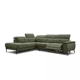 Canapé d’angle gauche 5 places avec relax électrique tissu vert