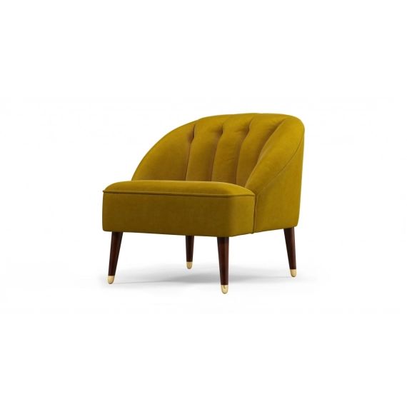 Custom MADE – Margot, fauteuil, velours de coton doré antique et pieds en bois foncé