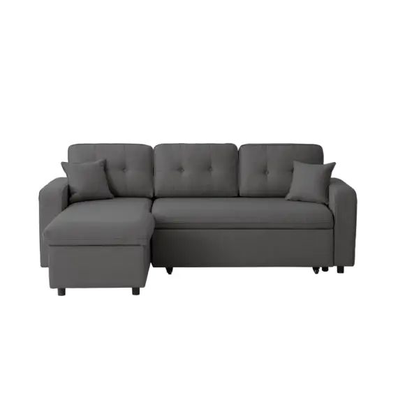 Canapé d&rsquo;angle 3 places convertible réversible en tissu – Gris foncé