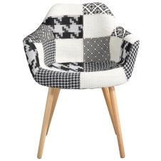 Chaise en tissu patchwork noir et blanc