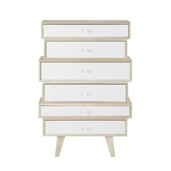 Semainier style scandinave 6 tiroirs en paulownia blanc Spring