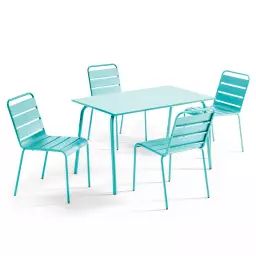 Ensemble table de jardin en métal et 4 chaises turquoise