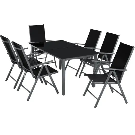 Salon de jardin aluminium 6 places gris foncé