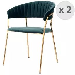 Chaise avec accoudoirs en velours Celadon et métal doré (x2)