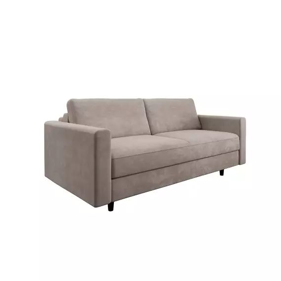 Canapé convertible matelas velours beige taupe 160cm