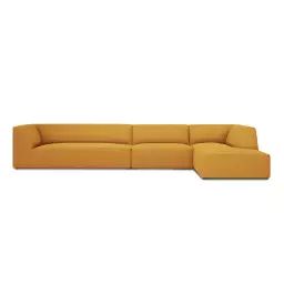 Canapé d’angle droit 5 places en tissu structurel jaune