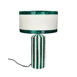 Mundaka – Lampe à poser en papier à rayures verticales ø35cm – Couleur – Blanc et vert