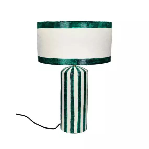 Mundaka – Lampe à poser en papier à rayures verticales ø35cm – Couleur – Blanc et vert