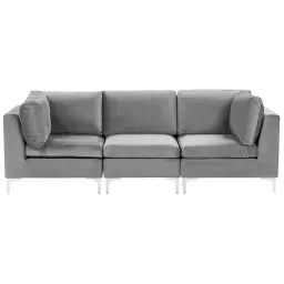 Canapé modulable 3 places en velours gris