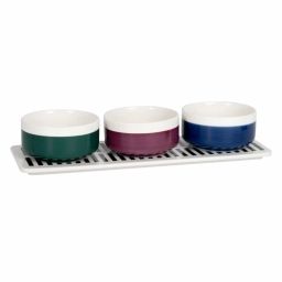 Coupelles apéritives en grès multicolore (x3) plateau à motifs blancs et noirs