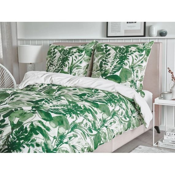 Parure de lit motif feuillage vert et blanc 155 x 220 cm