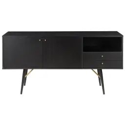 Buffet enfilade chêne plaqué noir 2 portes, 2 tiroirs, 1 niche
