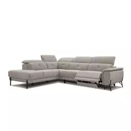 Canapé d’angle gauche 5 places avec relax électrique tissu taupe
