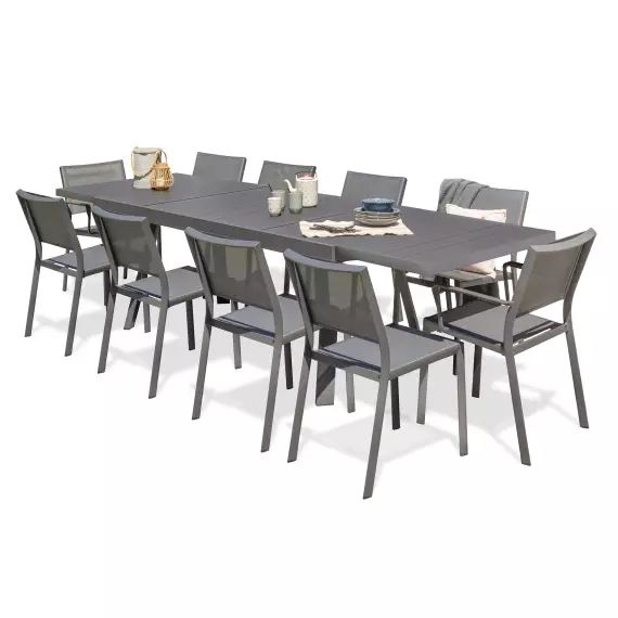 Ensemble repas de jardin 10 places en aluminium gris anthracite