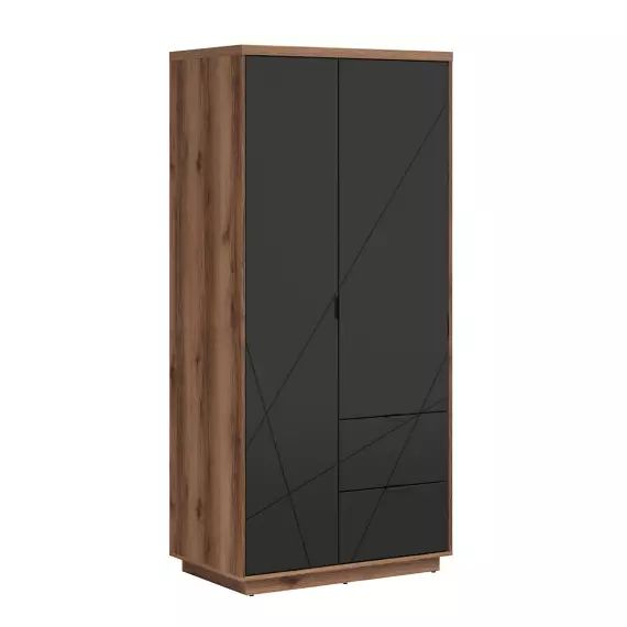 Armoire 2 portes 2 tiroirs noir et naturel