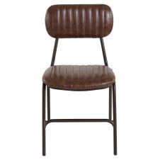 Chaise vintage imitation cuir et métal brut  marron