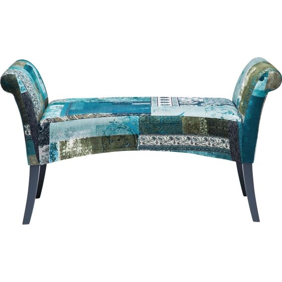 Banc 2 places patchwork bleu-vert et hêtre massif