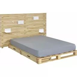Pack lit avec tête de lit Cembro – AKITEN RETAIL – Bois naturel 140×200 cm marron