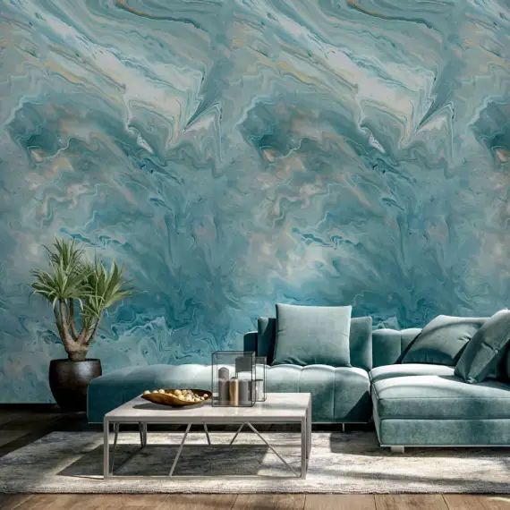 Papier peint effet marbre bleu 53x840cm