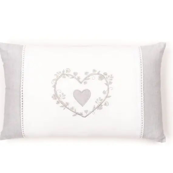 Coussin déhoussable avec broderie en coton gris clair 30×50