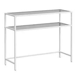 Table console dessus en verre blanc perle et gris ardoise