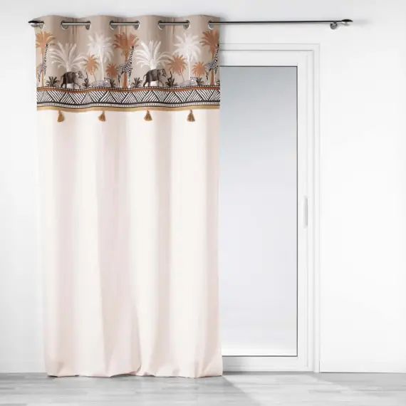 Rideau  140×240 uni top pompons Kenya lodge taupe coton
