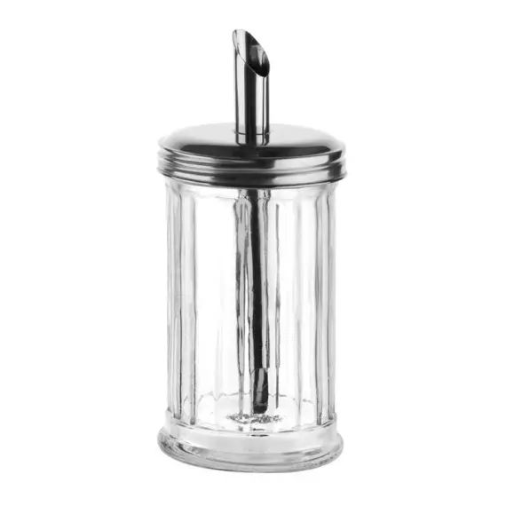 Sucrier doseur en inox et verre transparent h 17,5 cm