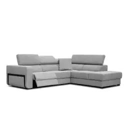 Canapé d’angle droit 5 places avec relax électrique tissu gris clair