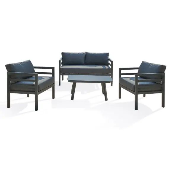 Salon de jardin 4 places en aluminium gris anthracite