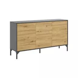 Buffet haut en bois effet chêne noueux et anthracite