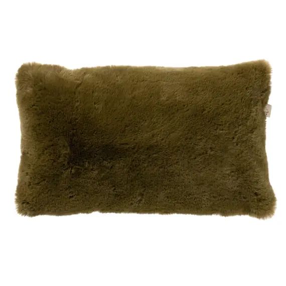 Housse de coussin vert fausse fourrure-30×50 cm uni