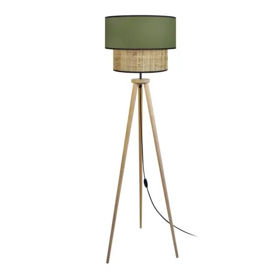 Lampadaire bois naturel et vert kaki