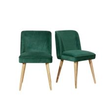 Lot de 2 chaises velours et pieds chêne vert émeraude