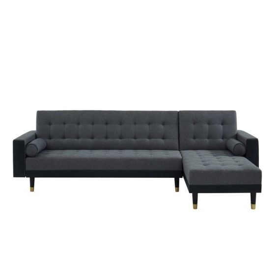 Canapé d&rsquo;angle convertible en tissu 5 places  gris et noir
