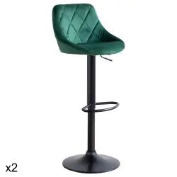 Lot de 2 tabourets de bar en velours vert