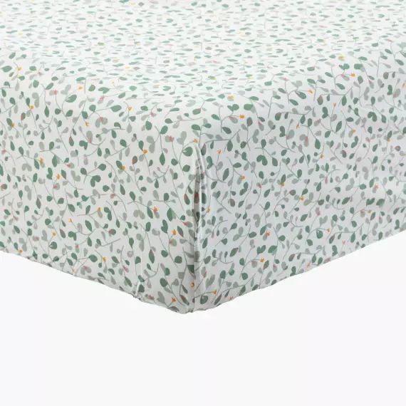 Drap housse Thym Vegetal imprimé vert 140 x 190 cm