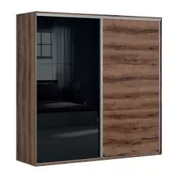 Armoire 2 portes L220 x H218 cm stratifiés naturel et noir