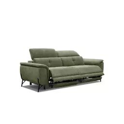 Canapé droit 3 places avec 2 relaxe électriques tissu vert