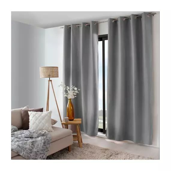 Rideau thermique doublé polyester gris 240x135cm