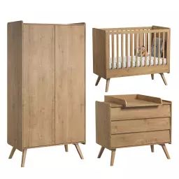 Chambre bébé : Trio – lit bébé 60×120 commode armoire naturel